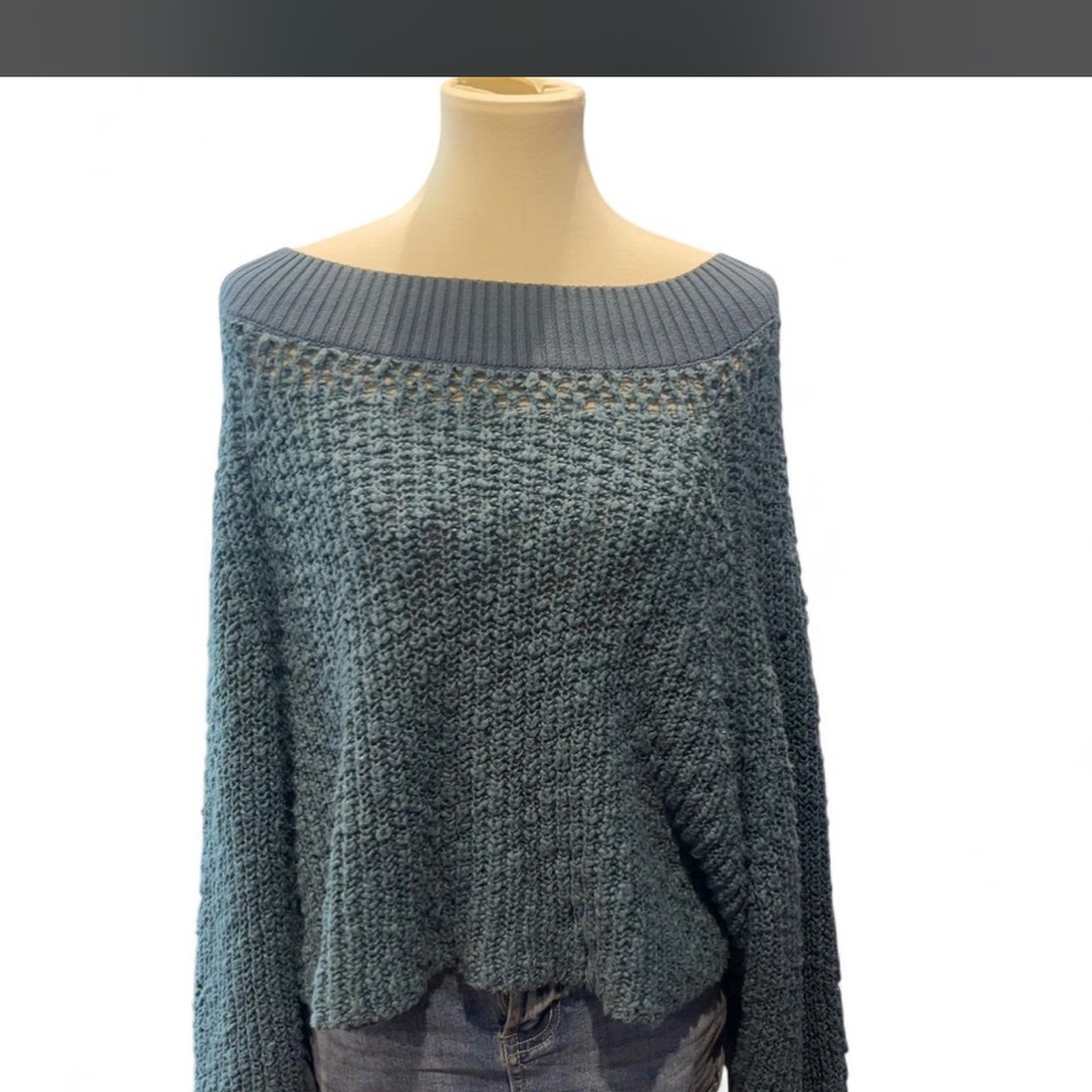 Free People Off-the-Shoulder Teal Sweater